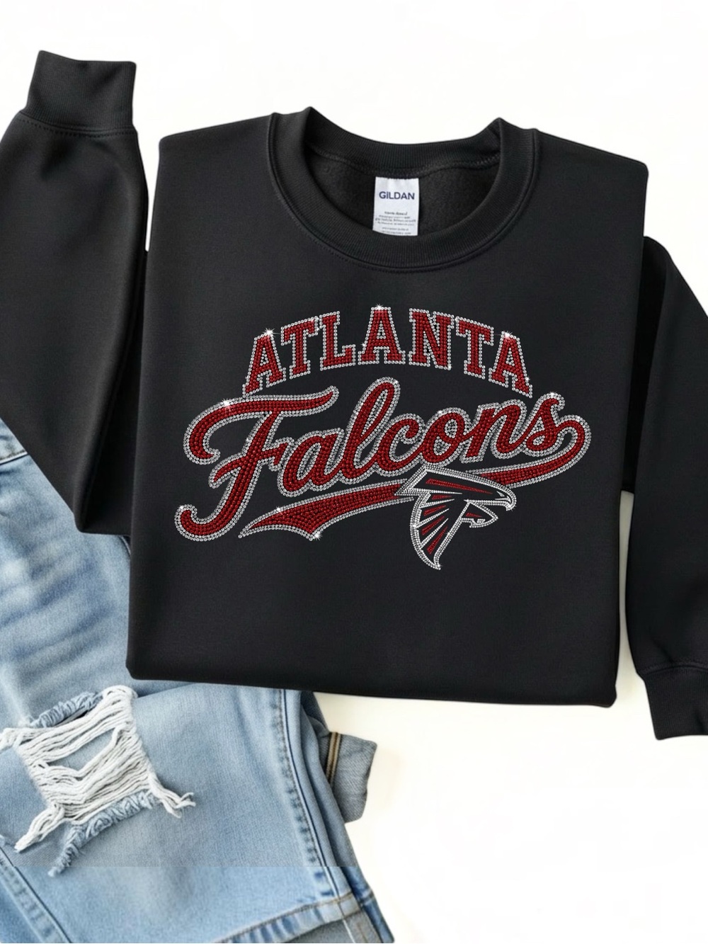 Atlanta Falcons Black long sleeve t-shirt  faux rhinestone unisex S M L XL
